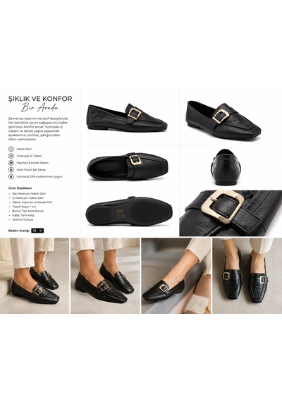 N Napa Shoe Np.19201-2.siyah Napa Shoe Kadın Siyah Tokalı Hakiki Deri Loafer Babet Günlük & Klasik Ayakkabı