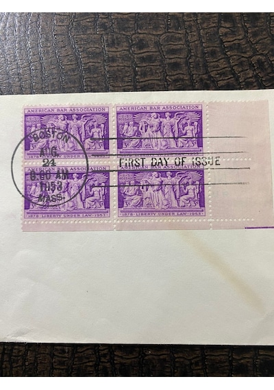 Amerıcan Bar Assocıatıon First Day Cover August 1953 Stamps Block Of 4 3c /amerikan Barolar Birliği Seri No'lu İlk Gün Zarfı Özel Pullu Limited