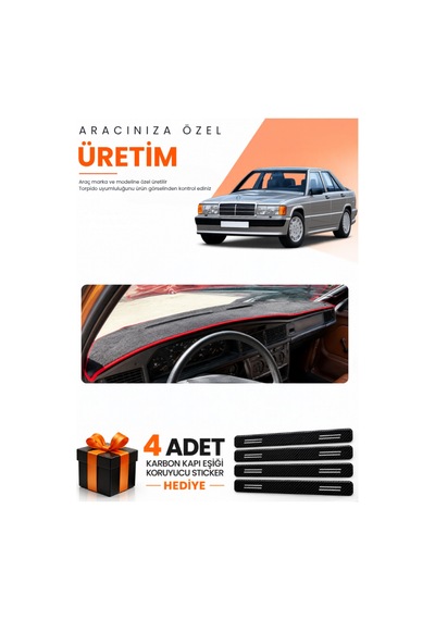 Mercedes W201 E-class 190-190e 1982-1993 Uyumlu Torpido Koruma Örtüsü Oto Kılıfı - Siyah Kırmızı