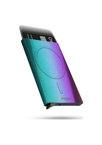 Wrapsol Magsafe Mekanizmalı Kartlık Rfid Korumalı Alüminyum Otomatik Kredi Kartlık Renkli Parlak Saks Mavi Metalik Unicorn Metalik Unicorn Çok Renkli