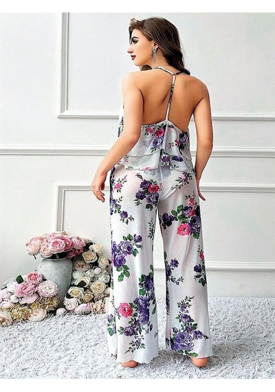Majeur Closet Özel Tasarım Büyük Beden Çiçek Desenli Fırfırlı 2'li Pijama Takımı Görsel