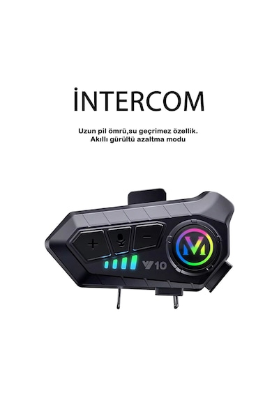 İntercom Y10 5.3 Bluetooth Motosiklet Kask Kulaklık İntercom Rgb Işıklı Su Geçirmez