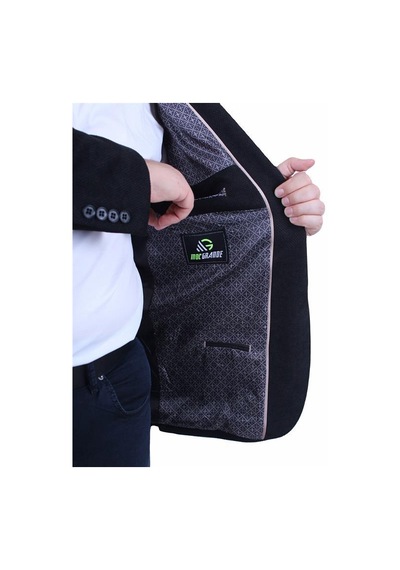 Starbattal Erkek Büyük Beden 4 Drop Blazer Şönili Ceket 500602 Sıyah Siyah
