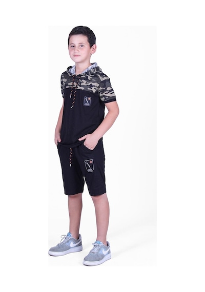 Fyk Kids Kamuflaj Desenli Kaprili Sweatshirtlü Erkek Çocuk Alt Üst Takım Haki Yeşil