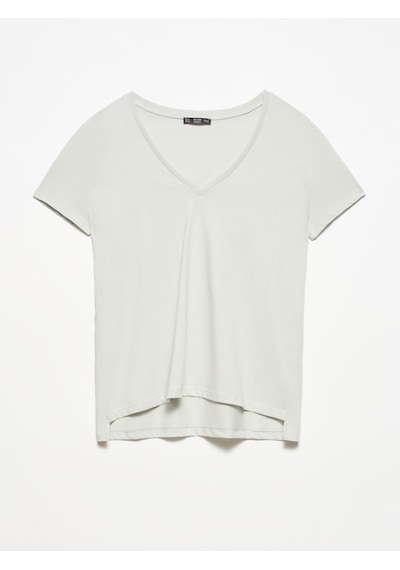 3470 V Yaka Basic T-Shirt-Gri - 513242003 Gri