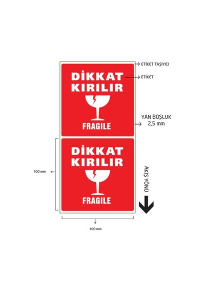 Zebra Dikkat Kırılır Etiketi 100 100 500 Lü Adet