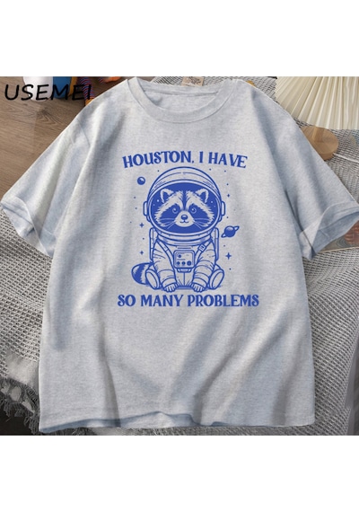 Flood Of Style Houston Ben Çok Sorunları Var Tshirt Komik Rakun Meme Grafik T Shirt Çöp Panda Merch T-shirt Gri