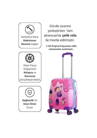 Gedox Kids Pembe Dondurma Mavi İce Cream Desenli Kız Çocuk Valizi 152.02 Pembe Dondurma Mavi İce Cream