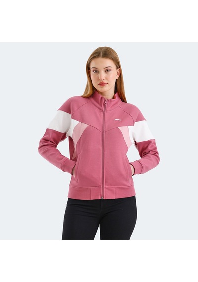 Slazenger VICTORY Kadın Fermuarlı Dik Yaka Cepli Gül Sweatshirt