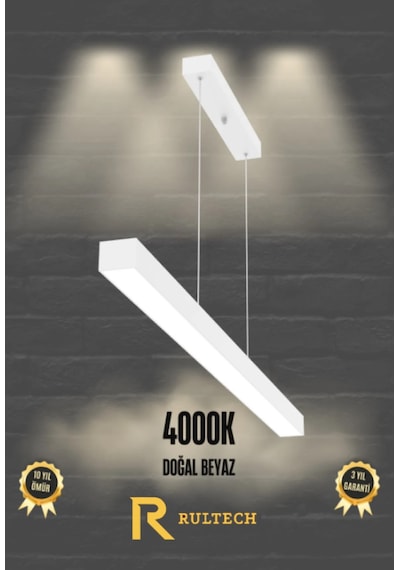 Linear 60cm Beyaz Kasa Ledli Sarkıt Modern Led, Salon, Mutfak, Ofis, Mağaza, Masa Üstü Led Avize Doğal