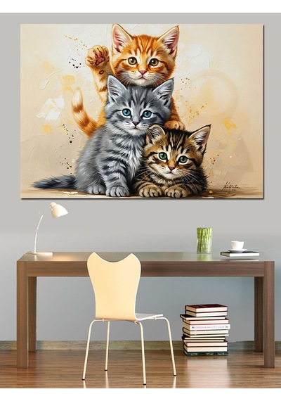 Şirin Yavru Kedi Zıplıyor Dekoratif Kanvas - Mdf Ahşap Tablo