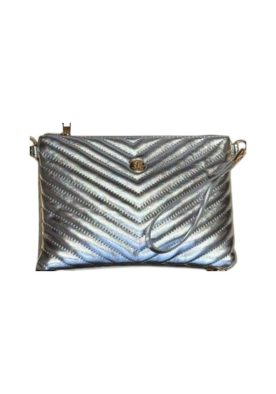 Wikidays.s Moda Trendi V Nakışlı Kapitone Desenli Kadın Portföy El Ve Omuz Çantası Clutch Küçük Boy Gümüş