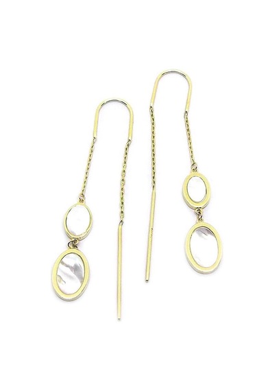Oval Sedef Altın Sallantılı Küpe Sarı Altın