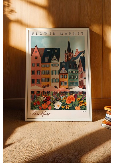 Frankfurt Almanya Çerçeveli Tablo Seyahat Severlere Salon Ve Ofis İçin Estetik Duvar Dekoru Travel Flower Market