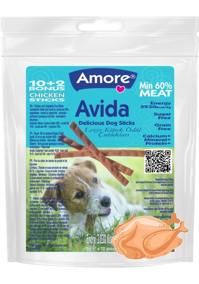 Amore Avida Dogchicken Stick Tavuklu Köpek Ödül Çubukları Tahılsız 12'li
