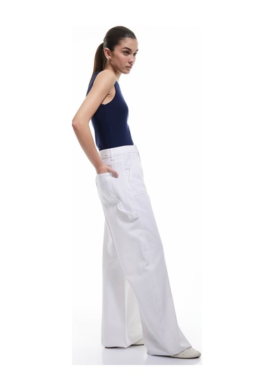 Koton Kesik Paça Pamuklu Regular Fit Denim Pantolon - Wide Leg Jeans Beyaz 5sal40025md