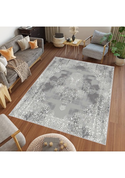 Rovigo Home Dijital Baskı Yıkanabilir Kaymaz Taban Salon Halısı Rvg0463 Gri