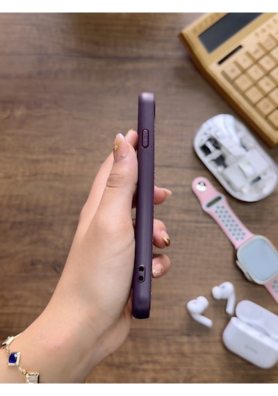 Apple iPhone 7 Uyumlu Premium Deri Dokulu Darbelere Karşı Dayanıklı Nazal Silikon Kılıf Mor