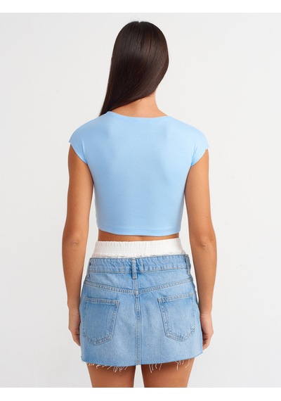 Dilvin Pamuk Ve Modal Karışımlı Crop Top 101a30528 Açık Mavi