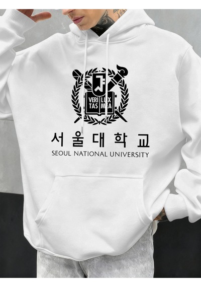 Startmore Startmoreseul Ulusal Üniversitesi Baskılı Hoody Erkekler Büyük Boy Polar Rahat Kapüşonlular Sonbahar H Beyaz