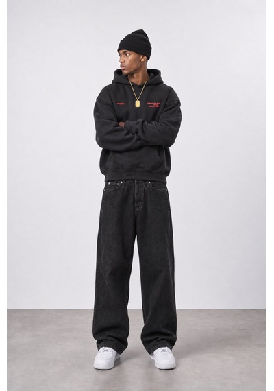 Respire Erkek Notbasic Baskılı Oversize Hoodie Siyah
