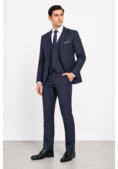 Bihan Store Erkek 6 Drop Yelekli Takım Elbise - Ceket Pantolon Ve Yelek 63141 - Lacivert