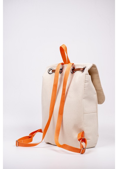 Fabric Craft Bag Sırt Çantas Kanvas Nakışlı Ayarlanabilir Krem Rengi Krem