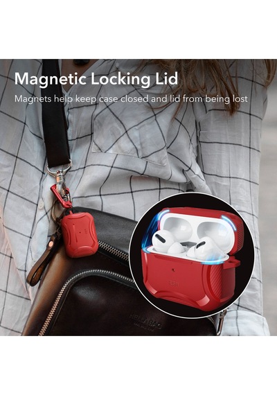 Apple AirPods Uyumlu Pro / Pro 2 Kılıf - Cyber Armor Tough Halolock Magsafe Kılıf Kırmızı