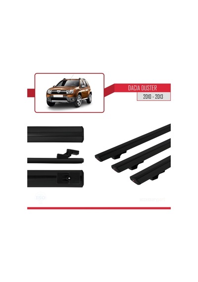 Dacia Duster 2010-2013 Arası İle Uyumlu Basic Model Ara Atkı Tavan Barı Siyah 3 Adet