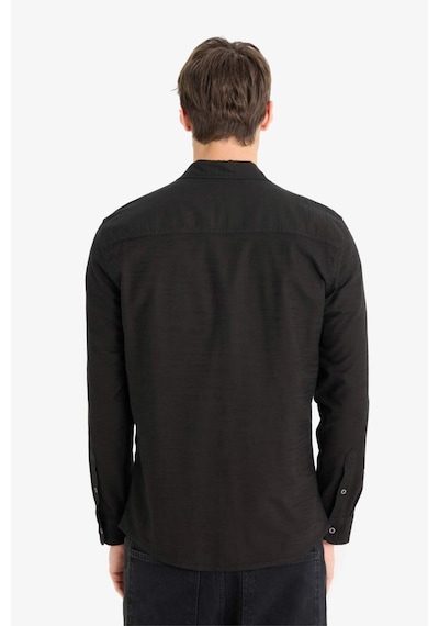 DeFacto Slim Fit Dar Kesim Pamuklu Basic Düz Uzun Kollu Siyah Gömlek A4644AX23AUBK81