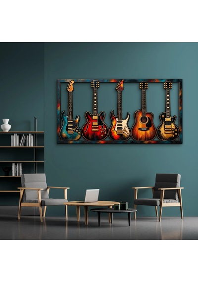Beş Gitar - Metal Tablo - Dec0226 150 X 78 Cm Çok Renkli