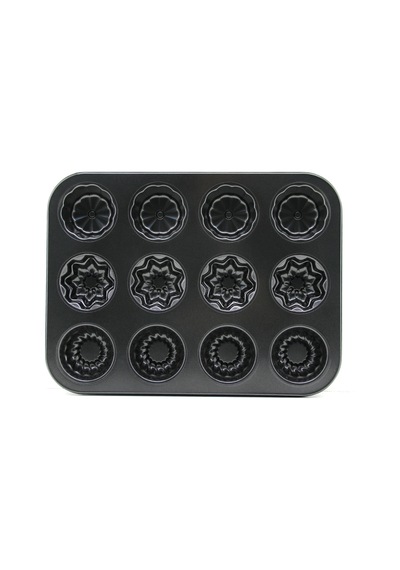 Northcity 12 Gözlü Metal Muffin Kek Kalıbı - Siyah Bej - Siyah