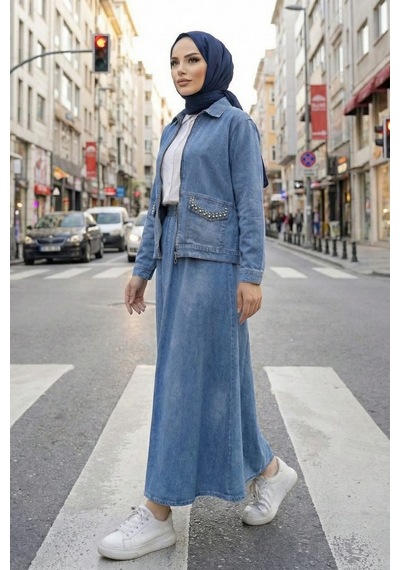 Hb Harma Time Butik Kadın Taş İşlemeli Kot Mavi Ceket Ve Beli Lastikli Kot Mavi Etek İkili Takım Koyu Mavi Koyu Mavi Hb Harma Time Butik Kadın Taş İşlemeli Kot Mavi Ceket Ve Beli Lastikli Kot Mavi Etek İkili Takım Koyu Mavi Koyu Mavi