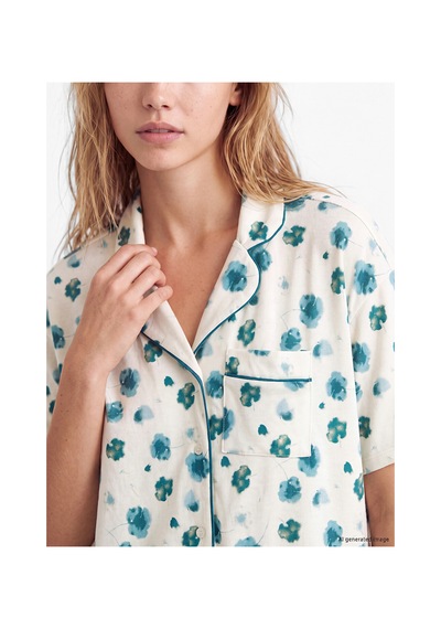 Lcw Dream Ekru Gömlek Yaka Çiçekli Kadın Pijama Takımı