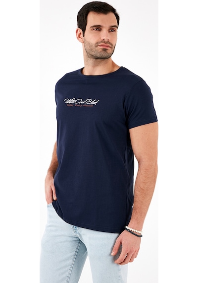 Buratti Pamuklu Slim Fit Bisiklet Yaka Yazılı Erkek T Shirt 541Enjoy Lacivert