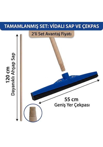 Mulpex Çekpas Yersil 55 Cm + Ahşap Vidalı Sap 120 Cm Seti X 3 Adet