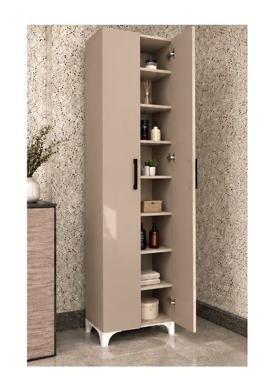 İnci 8 Raflı Mdf Beyaz 2 Kapaklı Çok Amaçlı Mutfak Dolabı Banyo Dolabı Çok Amaçlı Dolap Krem