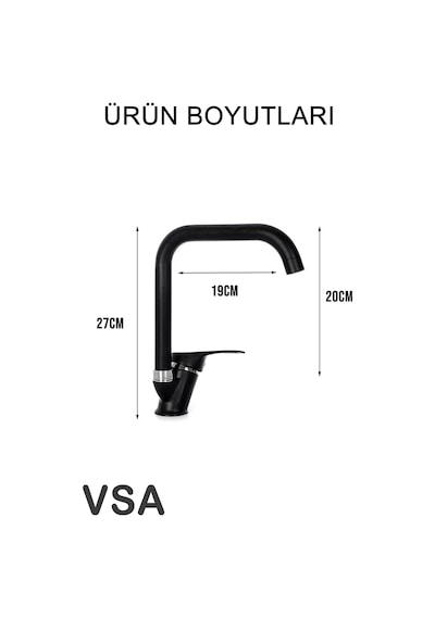 Mat Siyah Köşe Borulu Mix Mutfak Lavabo Bataryası Siyah