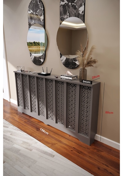 Petek Kaplama Modern Radyatör Kapatma Ünitesi Ön Panel Mdf Tasarım İç Ölçü 156 Cm Dış Ölçü 160 Cm Petek 156 Antrasit D4