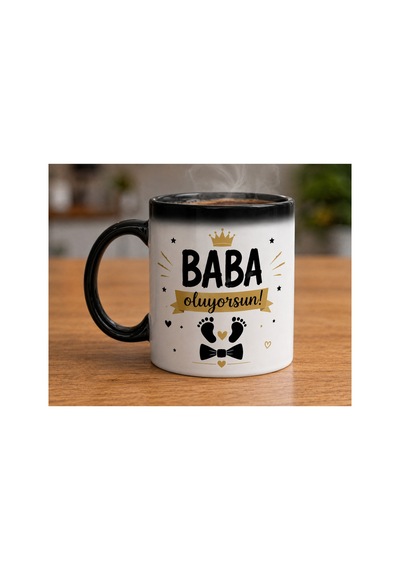 Baba Oluyorsun Tasarımlı Sihirli Kupa Bardak Siyah Siyah