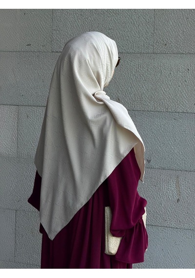 Qalortex Scarf Premium Jakarlı Sare Büyük Boy Eşarp -kum Beji