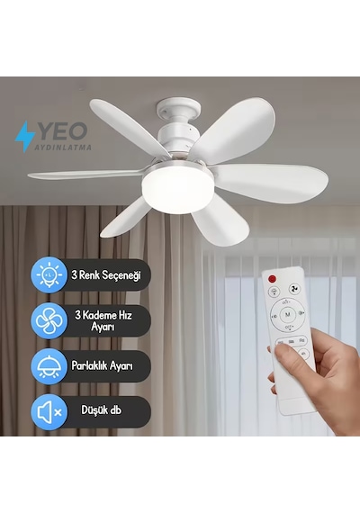 Led Işık Ve Fan Sessiz 3 Renk Modu Ve 3 Hız Modu Kumandalı Tavan Vantilatörü
