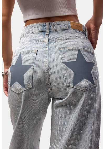 Kadın Ice T-4s6-3 Straight Fit Parlak Taşlı Özel Tasarım Denim Jean Ice Kot
