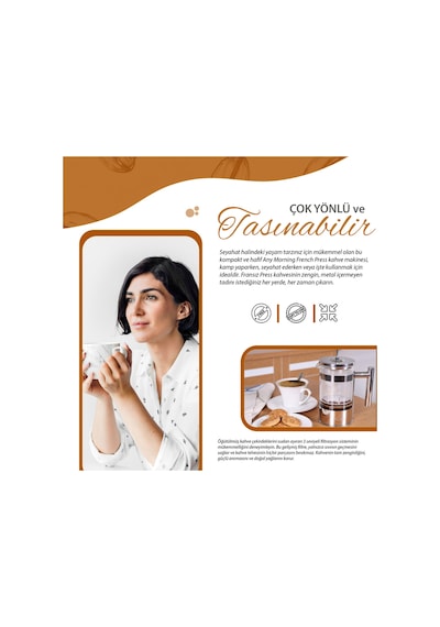 Any Morning Ff110 Kahve Ve Bitki Çayı İçin French Press 600 Ml Gri