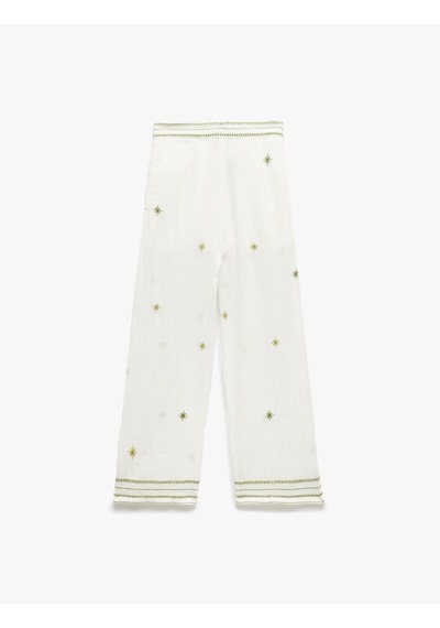 Koton Pamuklu Yüksek Bel Fistolu Brodeli Düz Bol Paça Pantolon Yeşil Desenli 5sak40123pw Yeşil Desenli Koton Pamuklu Yüksek Bel Fistolu Brodeli Düz Bol Paça Pantolon Yeşil Desenli 5sak40123pw Yeşil Desenli