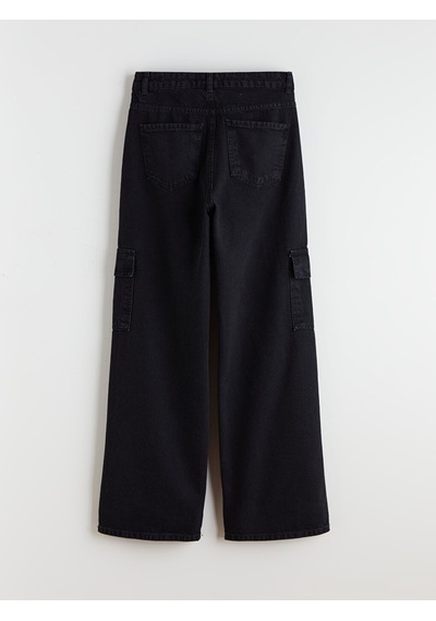 Lcw Jeans Siyah Wideleg Kadın Kargo Jean Pantolon