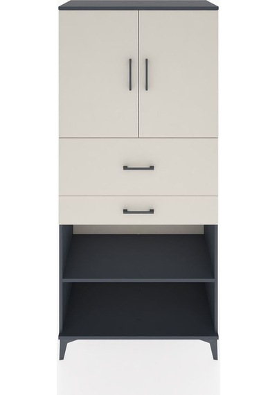 Hyperion Dolap 4 Raflı 2 Çekmeceli 2 Kapaklı 88x44x195 Antrasit-aytaşı Antrasit