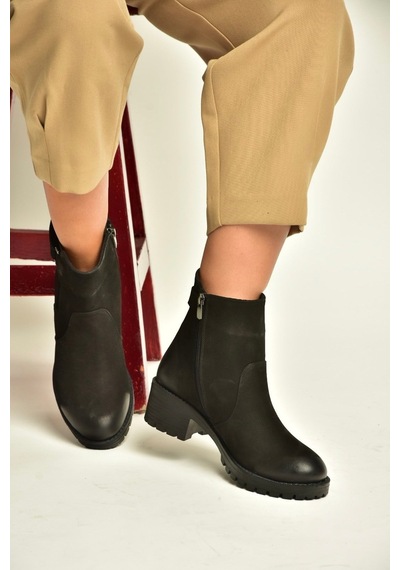 Fox Shoes N555053801 Siyah Hakiki Deri Nubuk Kadın Bot