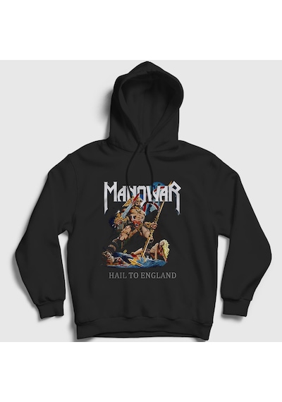 Presmono Unisex Hail To England Manowar Kapüşonlu Sweatshirt Siyah