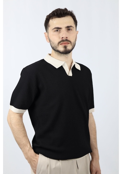 Ventov Polo V Yaka Fitilli Erkek Triko Vtr2602 Siyah